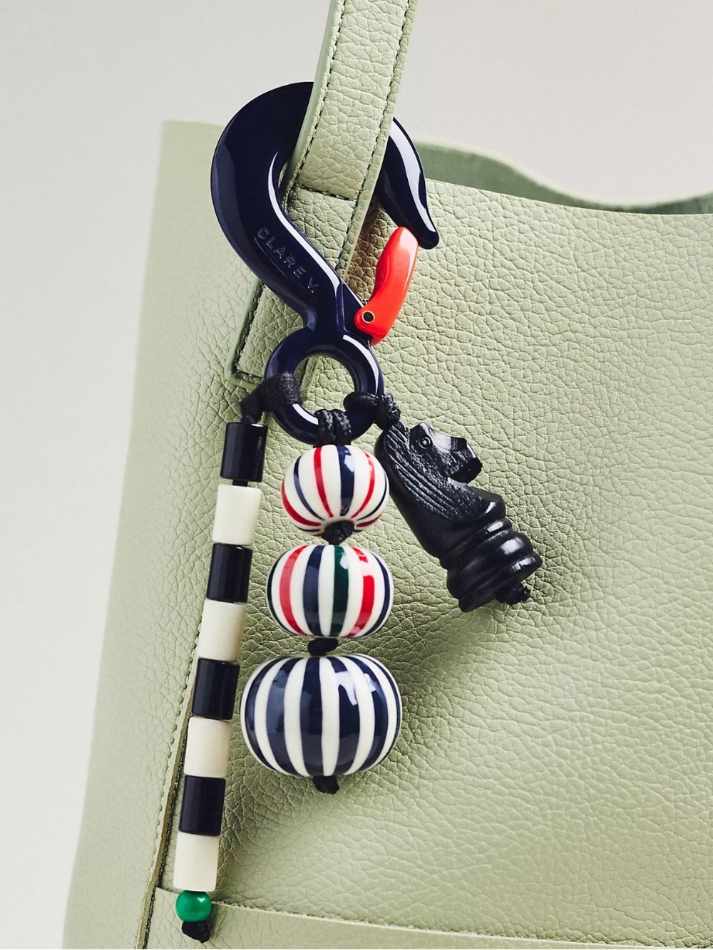clare v | beaded stripe fob charm
